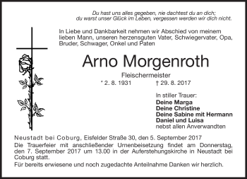 Traueranzeige von Arno Morgenroth von Neue Presse Coburg