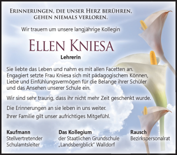 Traueranzeige von Ellen Kniesa von Südthüringer Presse