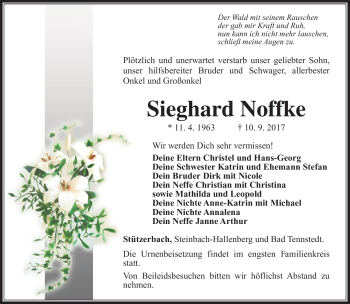 Traueranzeige von Sieghard Noffke von Südthüringer Presse