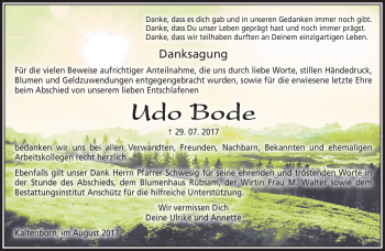Traueranzeige von Udo Bode von Südthüringer Presse