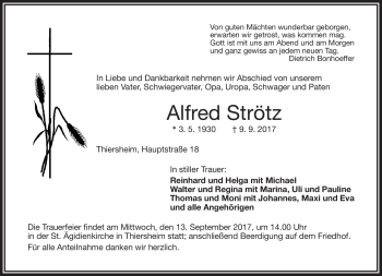 Traueranzeige von Alfred Stroetz von Frankenpost