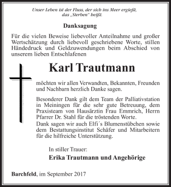Traueranzeige von Karl Trautmann von Südthüringer Presse