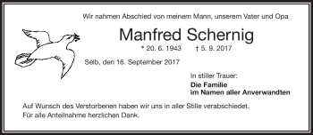 Traueranzeige von Manfred Schernig von Frankenpost