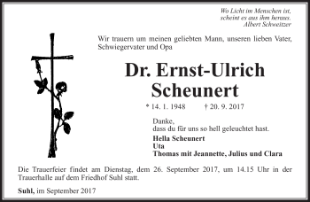 Traueranzeige von Ernst-Ulrich Scheunert von Südthüringer Presse