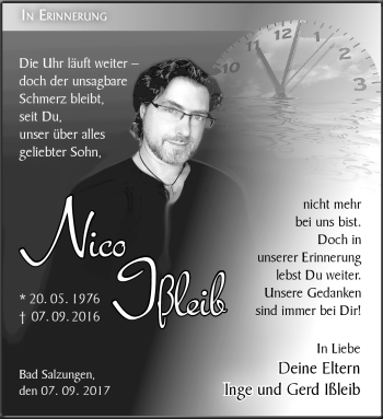 Traueranzeige von Nico Ißleib von Südthüringer Presse