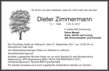 Traueranzeige von Dieter Zimmermann von Frankenpost