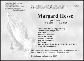 Traueranzeige von Margard Hesse von Südthüringer Presse