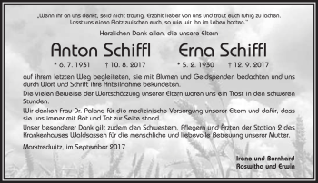 Traueranzeige von Anton Erna Schiffl von Frankenpost