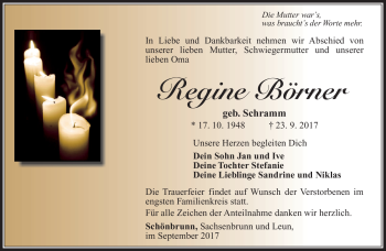 Traueranzeige von Regine Börner von Südthüringer Presse