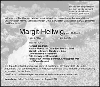 Traueranzeige von Margit Hellwig von Südthüringer Presse