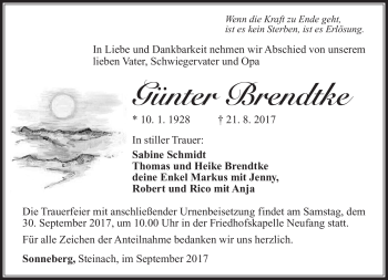 Traueranzeige von Günter Brendtke von Südthüringer Presse