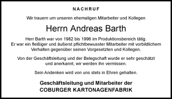 Traueranzeige von Andreas Barth von Neue Presse Coburg