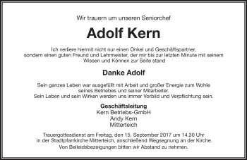 Traueranzeige von Adolf Kern von Frankenpost