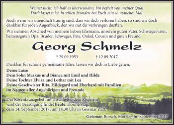 Traueranzeige von Georg Schmelz von Südthüringer Presse