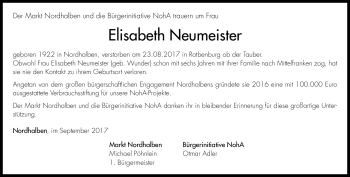 Traueranzeige von Elisabeth Neumeister von Neue Presse Coburg