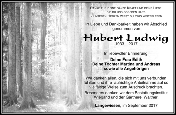 Traueranzeige von Hubert Ludwig von Südthüringer Presse