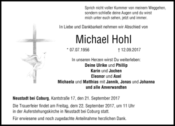 Traueranzeige von Michael Hohl von Neue Presse Coburg