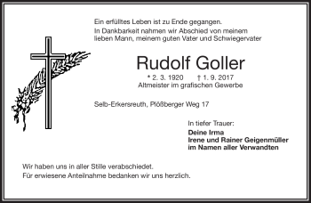 Traueranzeige von Rudolf Goller von Frankenpost