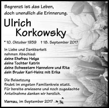 Traueranzeige von Ulrich Korkowsky von Südthüringer Presse