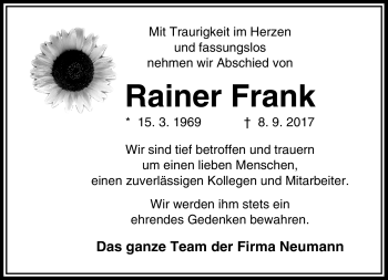 Traueranzeige von Rainer Frank von Frankenpost