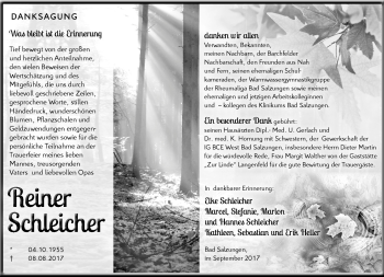 Traueranzeige von Reiner Schleicher von Südthüringer Presse