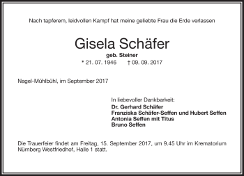 Traueranzeige von Gisela Schäfer von Frankenpost
