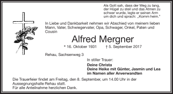Traueranzeige von Alfred Mergner von Frankenpost