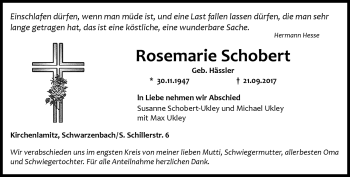 Traueranzeige von Rosemarie Schobert von Frankenpost