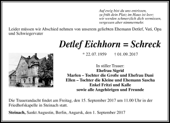 Traueranzeige von Detlef Eichhorn von Südthüringer Presse