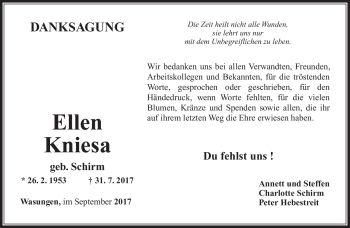 Traueranzeige von Ellen Kniesa von Südthüringer Presse