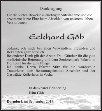 Traueranzeige von Eckhard Göb von Südthüringer Presse