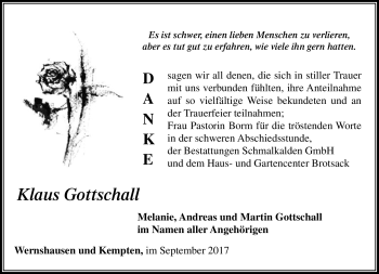 Traueranzeige von Klaus Gottschall von Südthüringer Presse