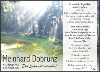 Traueranzeige von Meinhard Dobrunz von Südthüringer Presse