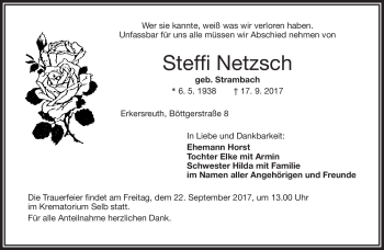 Traueranzeige von Steffi Netzsch von Frankenpost