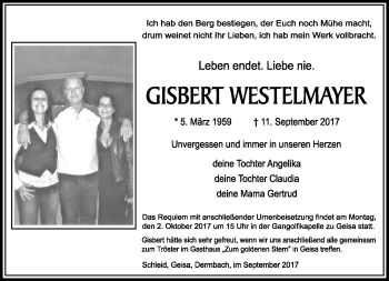 Traueranzeige von Gisbert Westelmayer von Südthüringer Presse