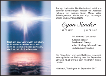 Traueranzeige von Egon Sander von Südthüringer Presse