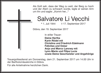 Traueranzeige von Salvatore Li Vecchi von Frankenpost