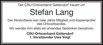 Traueranzeige von Stefan Lang von Frankenpost