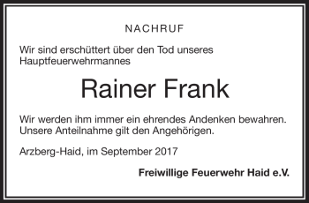 Traueranzeige von Rainer Frank von Frankenpost