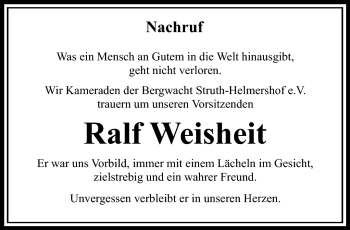 Traueranzeige von Ralf Weisheit von Südthüringer Presse