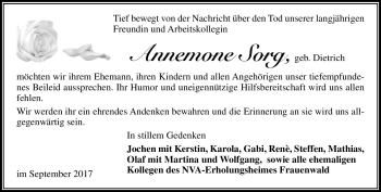 Traueranzeige von Annemone Sorg von Südthüringer Presse