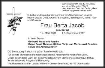 Traueranzeige von Berta Jacob von Frankenpost