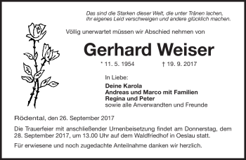 Traueranzeige von Gerhard Weiser von Neue Presse Coburg
