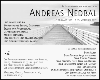 Traueranzeige von Andreas Nedbal von Südthüringer Presse