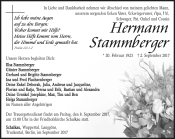 Traueranzeige von Hermann Stammberger von Südthüringer Presse