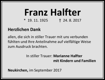 Traueranzeige von Franz Halfter von Neue Presse Coburg