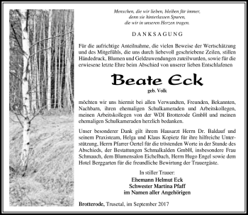 Traueranzeige von Beate Eck von Südthüringer Presse