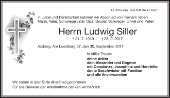 Traueranzeige von Ludwig Siller von Frankenpost