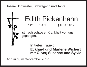 Traueranzeige von Edith Pickenhahn von Neue Presse Coburg