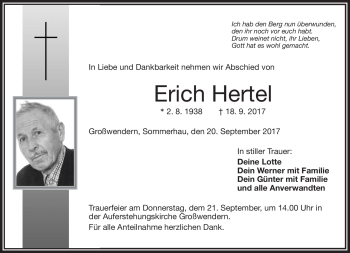Traueranzeige von Erich Hertel von Frankenpost